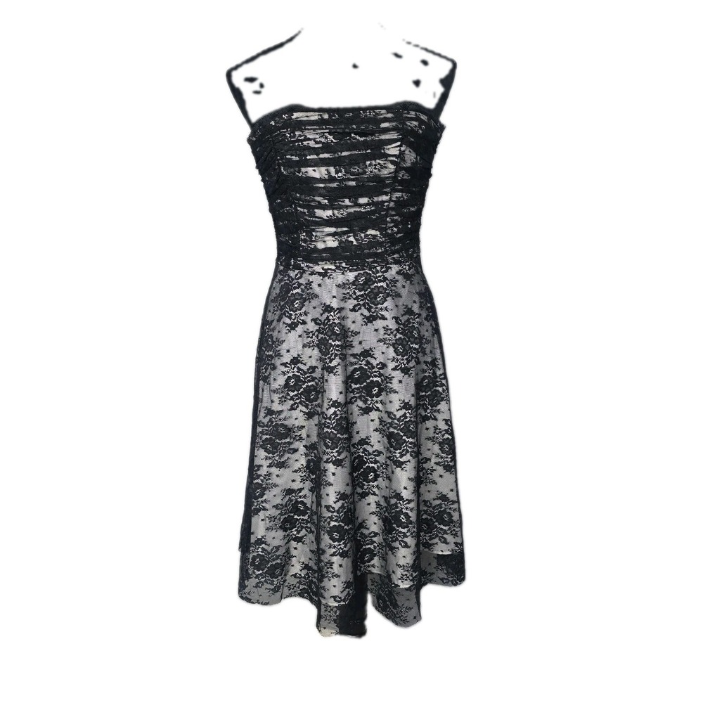 Moda International Y2K Whimsigoth Lace Floral Strapless Dress 4 SM Black White